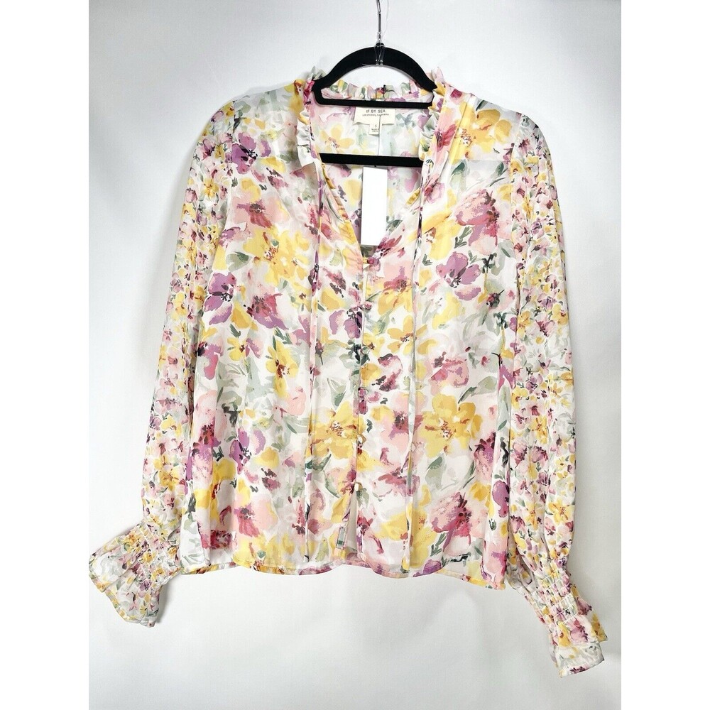 New Anthropologie If by Sea Size S Romantic Sheer Floral Long Sleeve Blouse Top